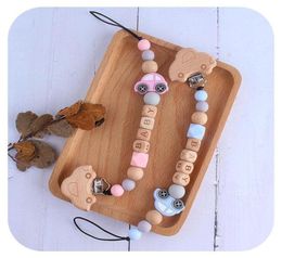 Pacifiers Personalised Name Dummy Clip Wooden Beads Teether Holder Chewing Necklace Pendant Custom Teething Pacifier Nipple1594945