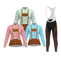 Racing Sets Cycling Jersey Ladies Long Sleeves Set Fleece Winter Warm & No Brown Bib Pants Red/Blue/Green Plaid Clothing