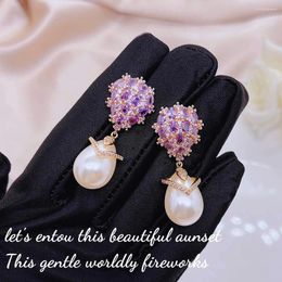 Stud Earrings WPB Original Women Imitation Amethyst Pearl Female Bright Zircon Luxury Jewelry Girl's Holiday Gift Party