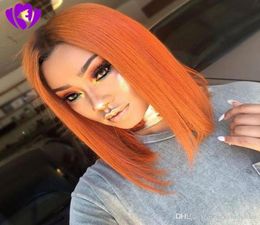 selling black roots ombre orange Colour Short Bob Wigs Brazilian full Lace Front Wig synthetic heat resisatant hair For Black Wo8090101