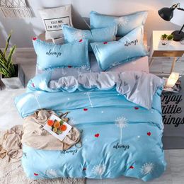 Bedding Sets Home 4pcs Flat Sheet Set Blue Heart Bed Linen Pillowcase&duvet Cover Cute Bird Child Bedclothes Leaf