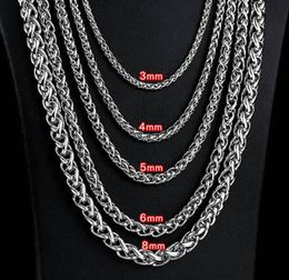 3mm4mm5mm6mm Unisex Stainless Steel Necklace Spiga Wheat Chain Link for Men Women 45cm75cm Length with Velvet Bag9188292