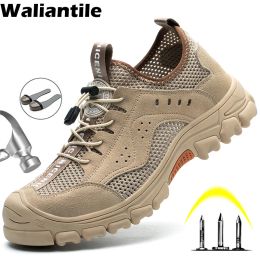 Boots Waliantile Summer Breathable Men Safety Shoes Antismashing Industrial Working Boots Indestructible Puncture Proof Work Shoes