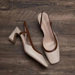 Dress Shoes Fashion Square Toe Thick Heel Women Sandals 2024 Summer European And American Back Empty High Heels For