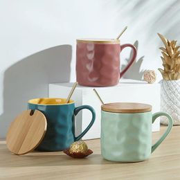 Mugs 400ML Contrast Colour Ins Wind Nordic Ceramic Mug With Lid And Spoon Household Water Cup Simple Coffee Milk Breakfast