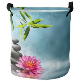 Laundry Bags Bamboo Leaf Lotus Stone Reflection Foldable Basket Large Capacity Waterproof Storage Organiser Kid Toy Bag