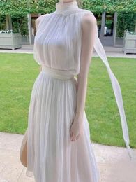 Work Dresses Summer Elegant Women's Two-piece Suit Top And SKirt A-line Solid Sleeveless Backless Femal Clothes 2-Piece White Fashion Korea