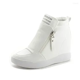 Casual Shoes 2024 High Top Women Sneakers Autumn Winter Hidden Heel Side Zip White Platform Wedge Rivet