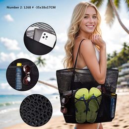 Wholesale women's handbags 6 colors popular openwork mesh beach bag outdoor travel storage bag double mesh swimming wash women tote bag 1267#