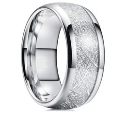 8mm Tungsten Mens Ring Inlay Meteorite Silver Polished Wedding Bands Men039s 316L Stainless Steel Ring Size 7139513949