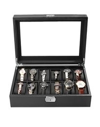 Carbon Fibre HighGrade 12 Slots Display Design Jewellery Display Watch Box Storage Black Watch Holder Case2431155