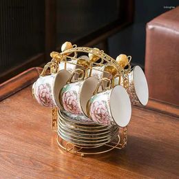 Cups Saucers 18/19PCS Ceramic Coffee Cup Saucer Set Retro Gold Tracing Tea Electroplating Process Home Teacup Eco Friendly Drinkware