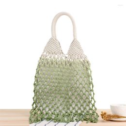Drawstring 2024 Gradient One-shoulder Woven Bag Tide Female Boho Straw Handmade Cotton Rope Net Beach