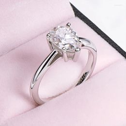 Cluster Rings Classic 925 Sterling Silver 2.0ct Pear Moissanite Solitaire Ring Women Wedding Engagement Jewelry Lover Gifts