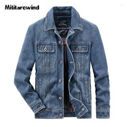Men's Jackets Autumn Denim Jacket Men Casual Single Breasted Turn Down Collar Coat Jean Outerwear Black/Blue Large Size M-6XL
