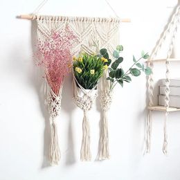Tapestries Nordic Macrame Tapestry Hanging Planter Basket Cotton Rope Pots Holder Wall Shelf Handmade Plant Hanger Home Decoration