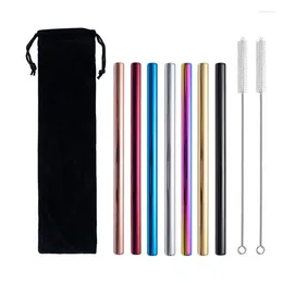 Drinking Straws Metal Reusable Stainless Steel Straight Straw With Case Cleaning Brush Set Party Bar Accessories Kitchen Cocina