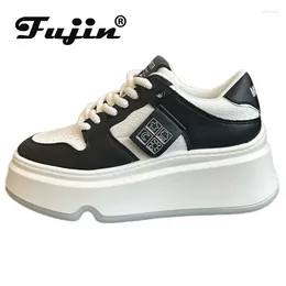 Casual Shoes Fujin 6cm 2024 Cow Genuine Leather Women Ladies Platform Wedge Fashion Vulcanize Chunky Sneakers Autumn Thick Soled Spring