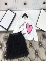 Designer style Kids skirts outfits children letter love heart printed sweatshirtletter tiered tulle cake skirts 2pcs sets A37066033803