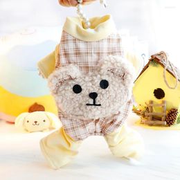 Dog Apparel Bear Plaid Jumpsuit Clothes Candy Colour Thick Kawaii Small Dogs Clothing Cat Fashion Sweet Design Comfortable Pet Products