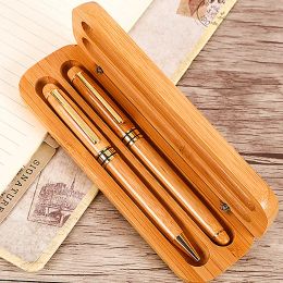 Pens Beautiful Wooden Gift Box Gel Pen Stationery Set 2pcs Turning Metal Ballpoint Pen for School Teacher Gift 2022 Office Stationery