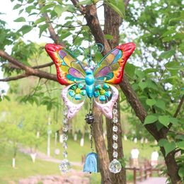 Decorative Figurines Bow Wind Chimes Ornaments Home Pastoral Colour Printing Butterfly Double Crystal Ball Bells