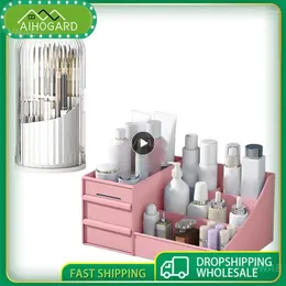 Storage Boxes Box Grid Organizer Save Space Partition Cosmetic Makeup Brush Tube Rotating