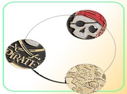 5PCSLot Movie Pirate Skull Gold Plated Aztec Coin Craft Jack Sparrow Medallion Skull Medal Collection Badge Gift5311526