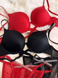 French Sexy Bra and Panty Smooth Water Diamond Push Up Anti sagging Brassiere Top Ladies Steel Ring Lady's Bra Underwear Set