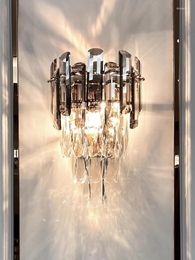 Wall Lamp Postmodern Crystal Bedroom Light Luxury Champagne Smoke Gray E14 Iron Restaurant Study High-end Good-looking