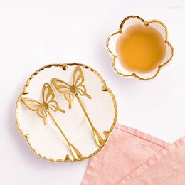 Cups Saucers Golden Butterfly Stereo Drill Coffee Cup Dish Spoon Afternoon Tea