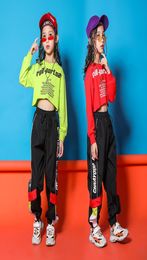 Hip hop Girls outfits Letter Sweatshirt Side stripe Splice pants Sweatpants Stage Show Jazz Sets Dancer teenager Girls Tracksuit2275841