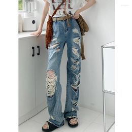 Women's Jeans Blue High Waist Women Worn-out Vintage American Fashion Street Wide Leg Jean 2024 Female Denim Trouser Baggy Pants