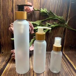 Storage Bottles 60ml 120ml 150ml 250ml Frosted Plastic Bottle With Bamboo Lid Spray Sample Containers