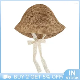 Berets Tie Travel Hat Sunscreen Clothing Accessories Straw Decorative Products Lace Tie-up Inside