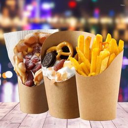 Take Out Containers 50Pcs Disposable Kraft Paper Cup French Fries Takeaway