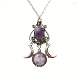 Pendant Necklaces Vintage Moon Purple Cameo Necklace Women Fashion Pagan Witchcraft Jewellery Accessories Gothic Hollow Colourful Choker
