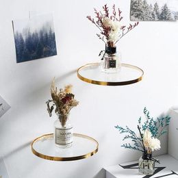 Decorative Plates Glass Metal Wall Shelf Nordic Milk Tea Shop Style Home Decoration Candle Holders Personality Living Room Hanging
