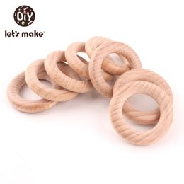 Lets Make Beech Wood 50pc Wooden Ring 40/55/60/70mm Wooden Teether DIY Bracelet Crafts Gift Teething Accessory Baby Teether 240407