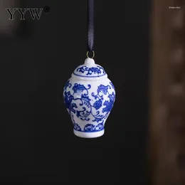 Decorative Figurines Blue And White Porcelain Ceramic Vase Mini Enamel Ornament Wall Hanging Landscape Plum Home Decor Crafts