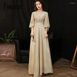 Casual Dresses FANIECES Elegant Sequin A-line Party Maxi Dress Women Three-quarter Sleeve V Neck High Waist Sparkly Evening Ball Vestidos