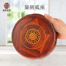 Decorative Plates RedWood Rotatable Carved Oval Shape Bonsai Disply Pedestal Vase Artical Statue Luxury Collection Base