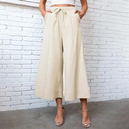 Women's Pants Casual Womens Summer Fashion Solid Color Drawstring Elastic Waisted Loose Bottom With Pocket Comfortable Pantalones