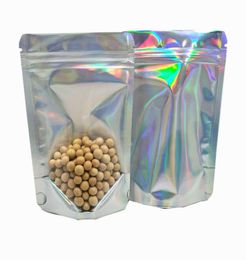 100pcs Clear Front Holographic Mylar Foil Zip Lock Packing Bags Translucent Laser Stand Up Zipper Top Storage Bag for Cosmetic3172528