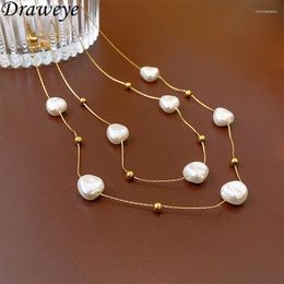 Choker Draweye Baroque Pearls Necklace For Women Korean Fashion Elegant Sweet Jewellery Double Layers Simple Collares Para Mujer