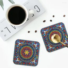 Table Mats MEXICAN HUICHOL FOLK Coasters PVC Leather Placemats Waterproof Insulation Coffee Mat For Decor Home Kitchen Dining Pads Set Of 4