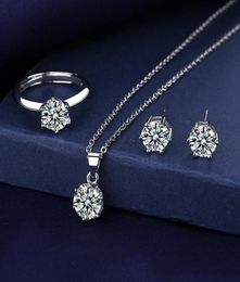 Solitaire Moissanite Diamond Jewelry set 925 Sterling Silver Party Wedding Rings Earrings Necklace For Women Bridal Sets Jewelry4158738