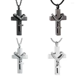 Pendant Necklaces Inlay Multi-colored Crystal Double Cross Stainless Steel Cremation Urn That Hold Ashes Of Loved Ones - !!!