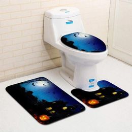 Carpets Bath Mat Set Halloween Horror Atmosphere Print 3-piece Floor Door Carpet Non-slip Toilet Seat Cover Bathroom Decoration