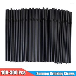 Disposable Cups Straws 21cm Long Black Flexible Plastic 100-300 Pcs Drinking Cocktail Straw For Kitchenware Bar Beverage Drink